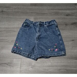 Vintage Y2K Northern Getaway Girls Floral‎ Embroidered Denim Shorts Junior Sz 14